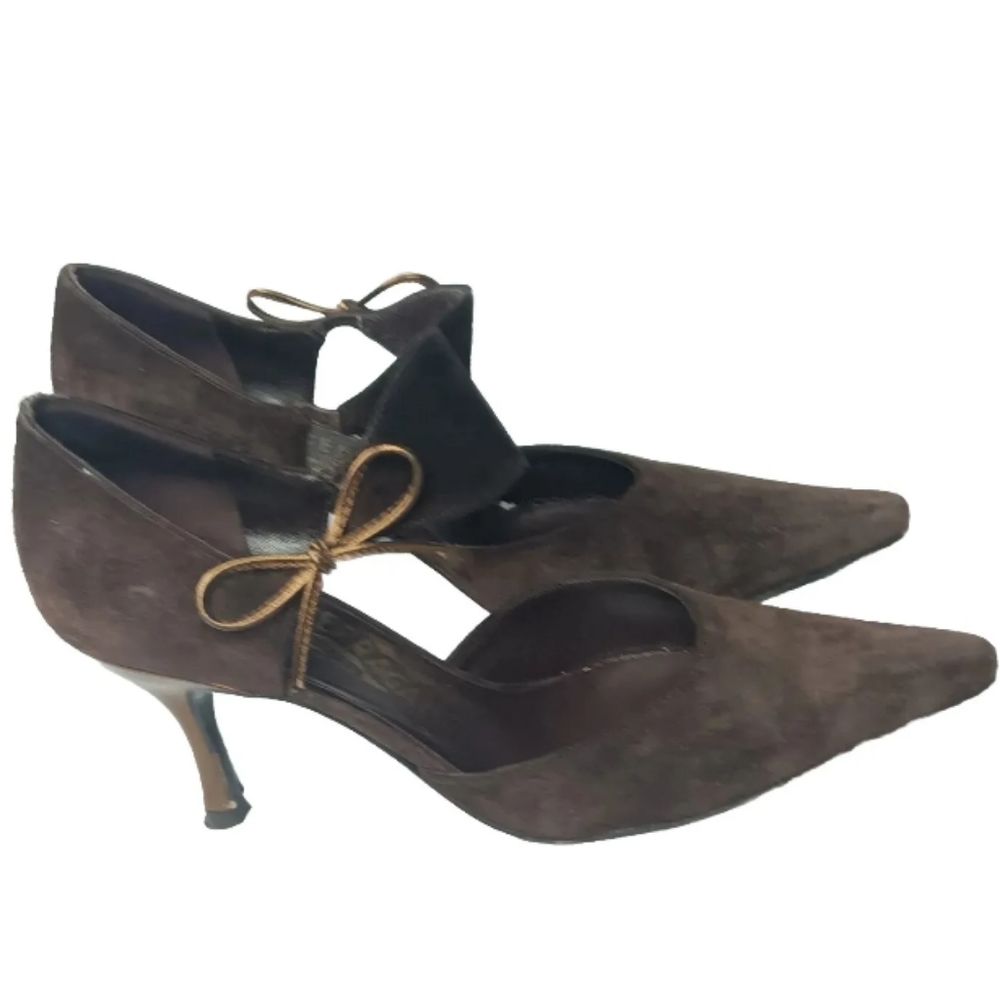 Salvatore Ferragamo Brigida Suede Stiletto Dress Pump Shoes Women's 5.5 B Brown